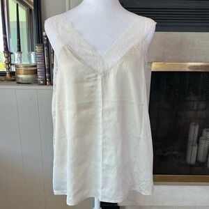 Cream Silk Tank with Lace Detail